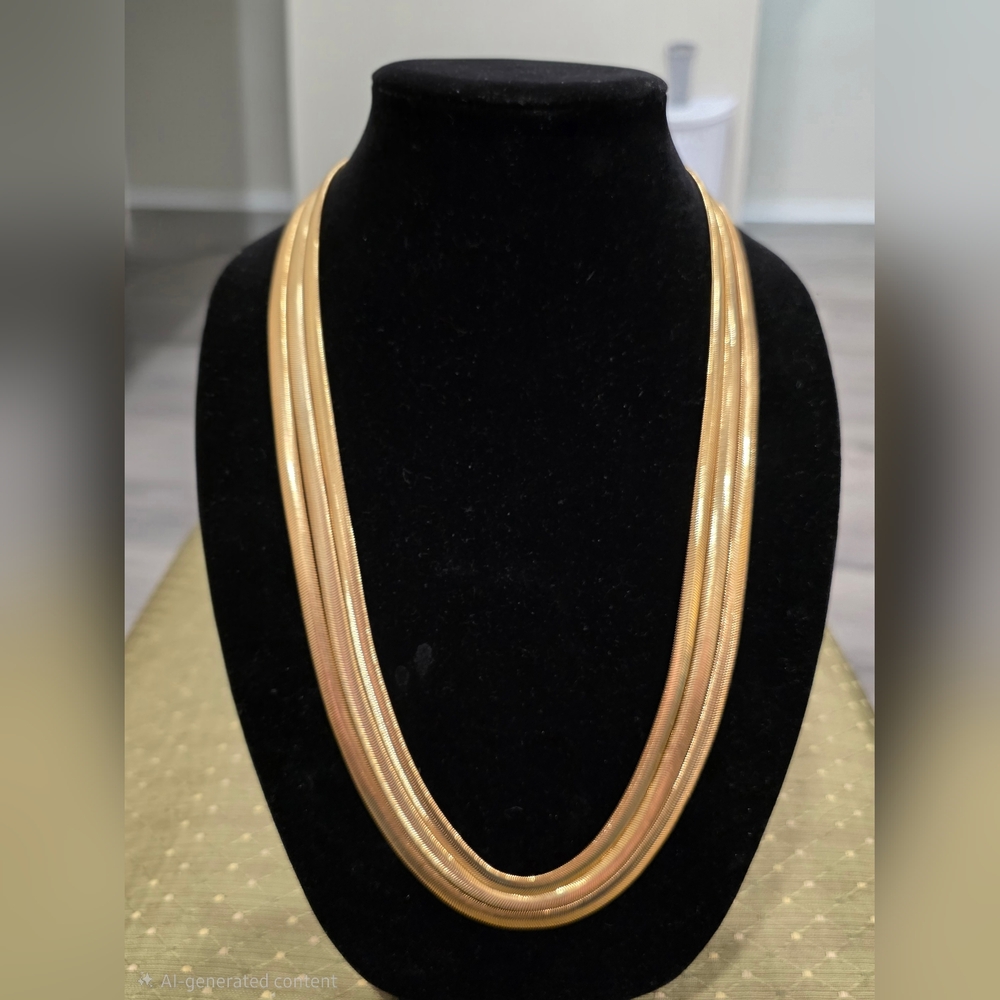 Gold-tone Multi-strand Herringbone or Flat Snake Chain Necklace w/ Box Closure